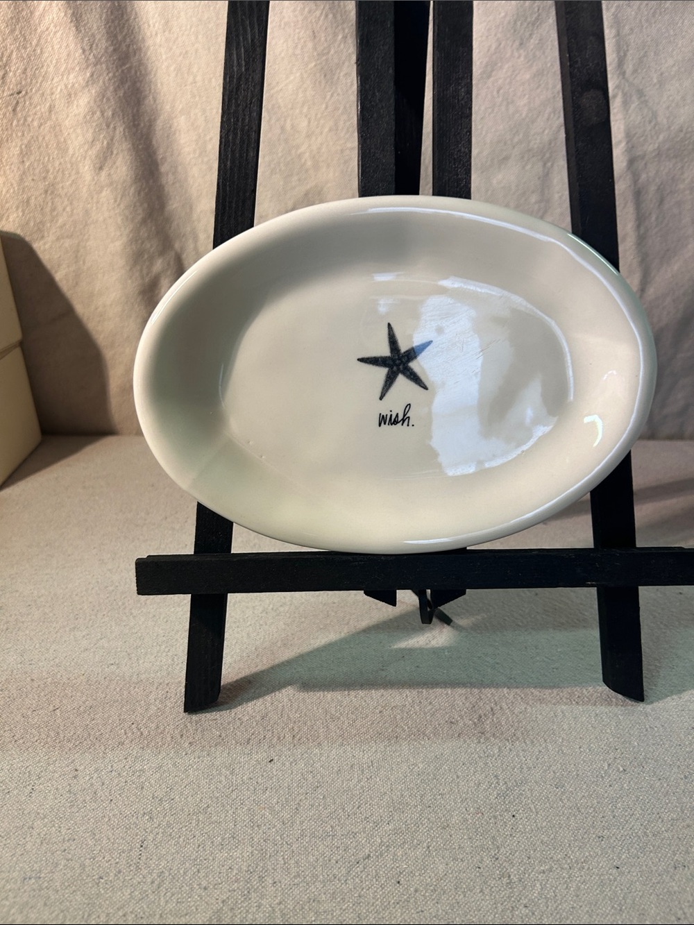 Rae Dunn White Ceramic Oval Dish with Blue  Starfish Accent